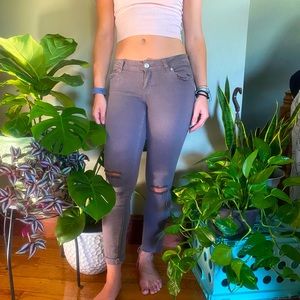 Slate colored ripped cropped Jeans